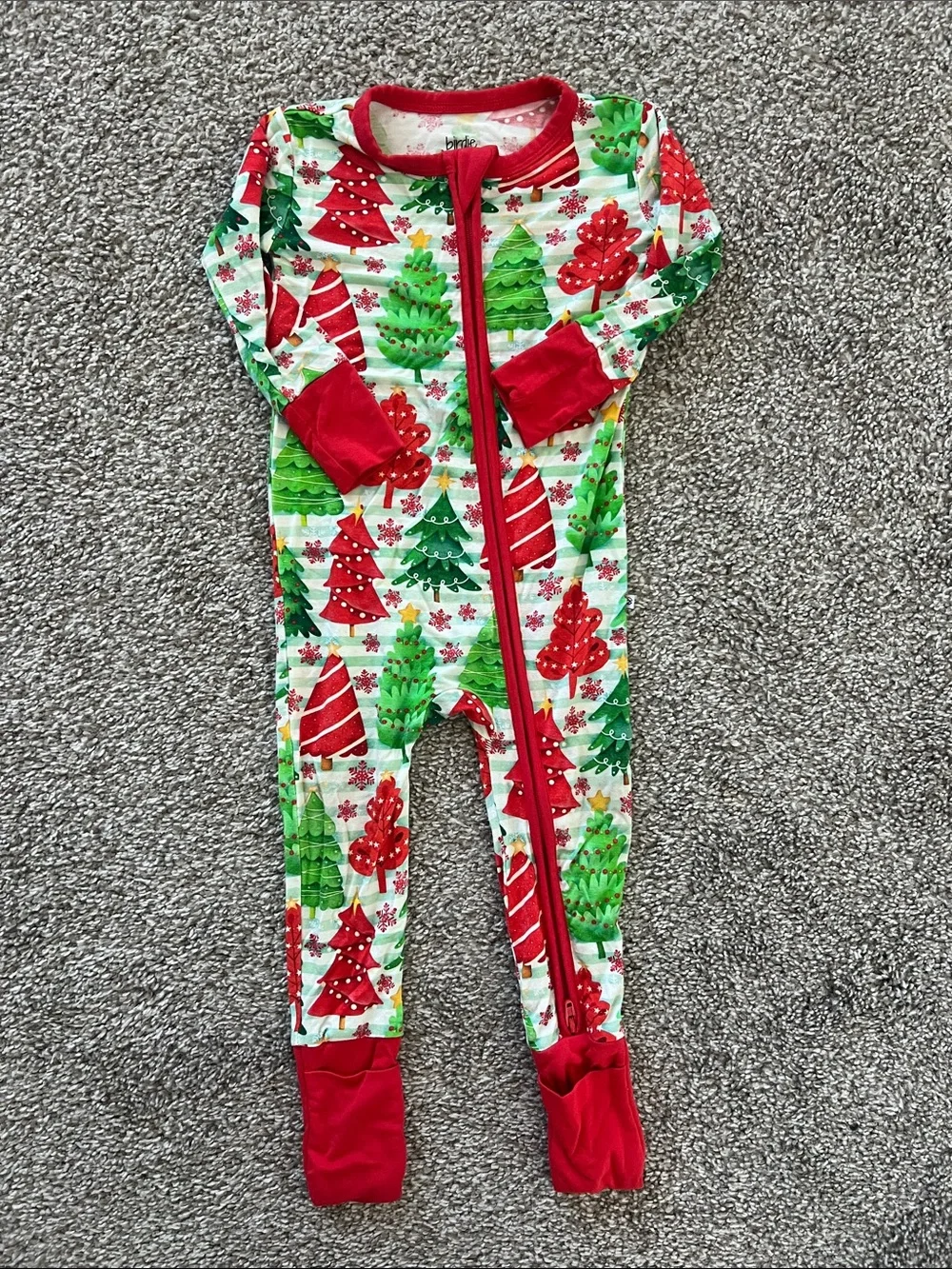 Birdie Bean Red & Green Christmas Tree Footie One-Piece for Kids